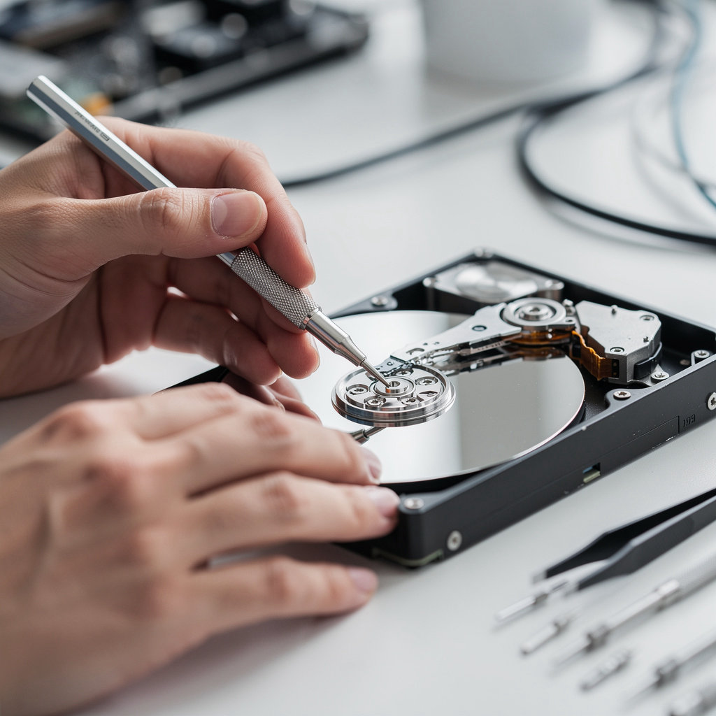 Computer Geek 911 expert performing data recovery on a hard drive in San Diego