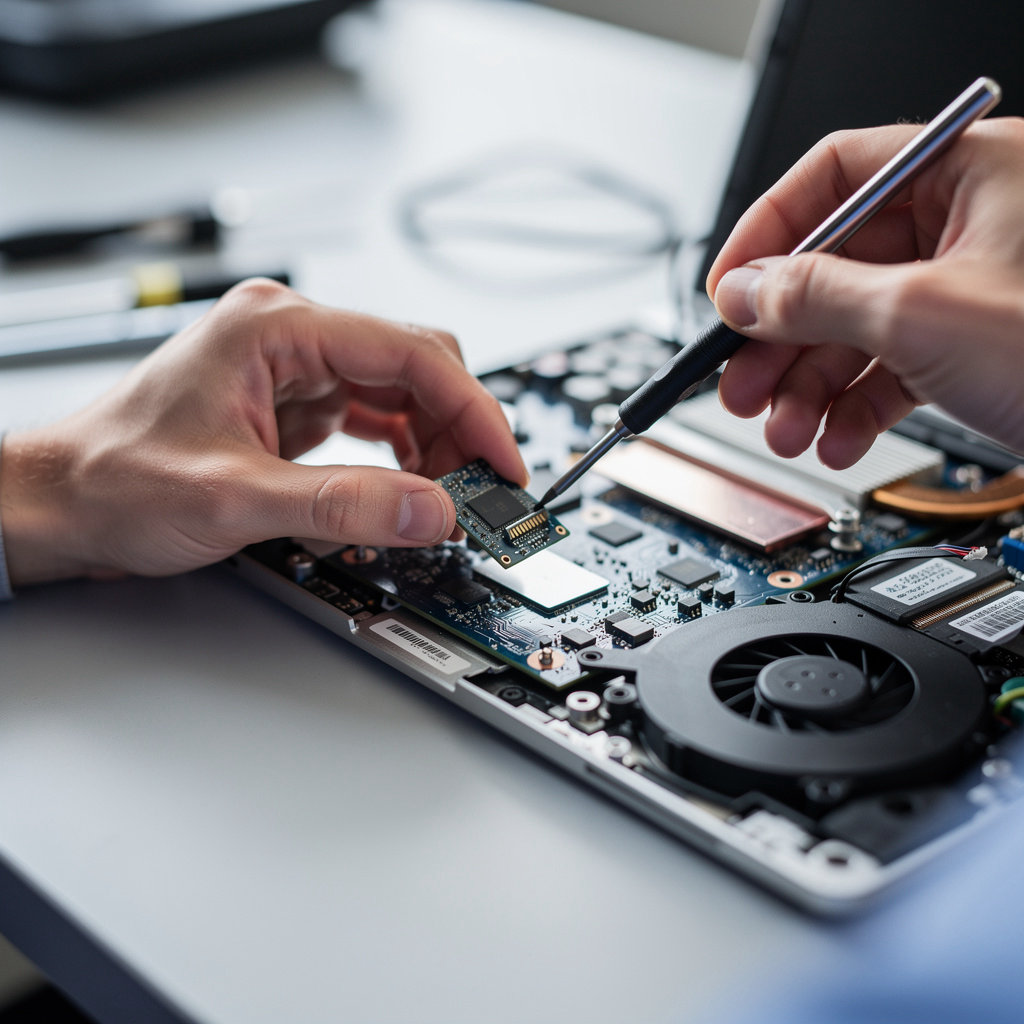 Computer Geek 911 technician performing professional laptop repair and screen replacement in San Diego